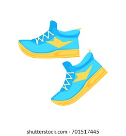 Pair of light blue athletic shoes cartoon vector Illustration