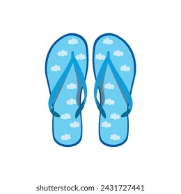 Pair of light blue flip-flops on white background