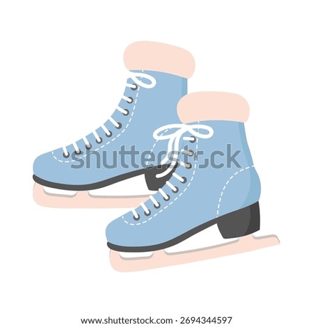 A pair of light blue ice skates with pink fur. Coquette ice skate icon.