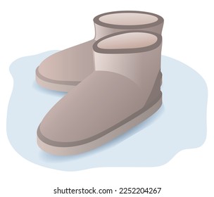 A pair of light brown ugg boots on a blue and white background, eps 10