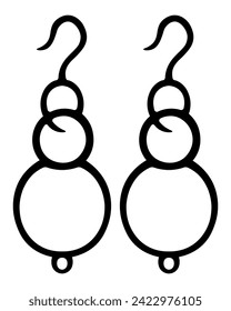 A pair of long earrings. Ear decoration made of beads. Sketch. Vector illustration. A precious item with a hook. Outline on isolated background. Coloring book for children. Fashionable jewelry. 