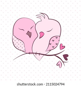 pair of love birds. light background. greeting card. vector