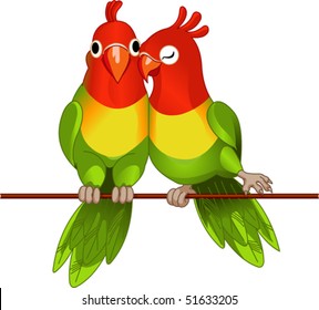 Pair of lovebirds agapornis-fischeri on white