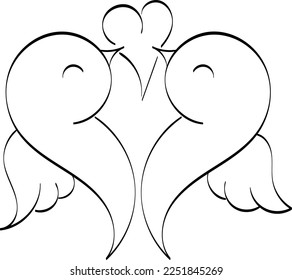 Pair of lovebirds isolated. Birds on Branch Vector, Wall Decals, Birds Couple in Love, Birds Silhouette on tree and Hearts