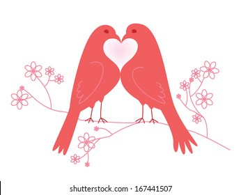 Pair of lovebirds. Valentine's Day. Vector illustration. Isolated on white background