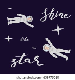 Pair of lovers astronauts in open space In weightlessness. Vector illustration eps 10
