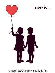 a pair of lovers of children holding heart-shaped balloon