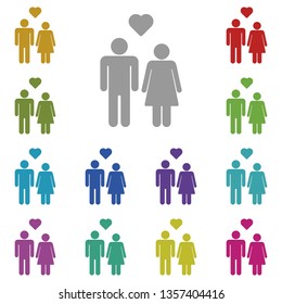 A pair of lovers, a girl and a guy multi color icon. Simple thin line, outline vector of valentines day icons for UI and UX, website or mobile application