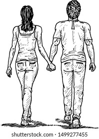 A pair of lovers holding hand. Hand drawn vector illustration. 