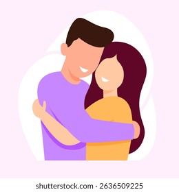 a pair of lovers hugging each other in love flat vector