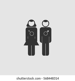 Pair of lovers icon flat. Black pictogram on grey background. Vector illustration symbol