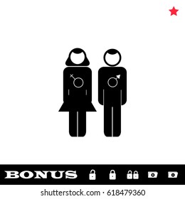 Pair of lovers icon flat. Black pictogram on white background. Vector illustration symbol and bonus button open and closed lock, folder, star