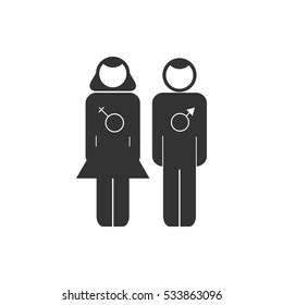 Pair of lovers icon flat. Illustration isolated on white background. Vector grey sign symbol
