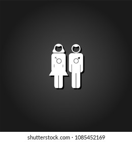 Pair of lovers icon flat. Simple White pictogram on black background with shadow. Vector illustration symbol