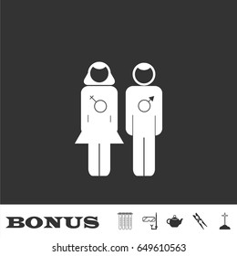 Pair of lovers icon flat. White pictogram on black background. Vector illustration symbol and bonus icons