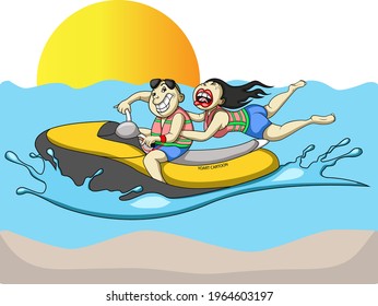 a pair of lovers playing jetski on the beach dreamtime