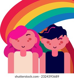 Pair of lovers for pride Month LGBT. Vector illustration in colours rainbow for Pride Month.