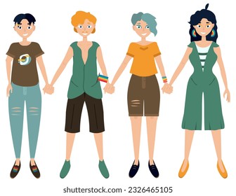 Pair of lovers for pride Month LGBT. Girls and boys for Pride Month.