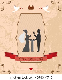 a pair of lovers and rose

an invitation to the wedding and celebration. the groom gives the bride a rose near column. vector illustration for designers and publishers. fully editable