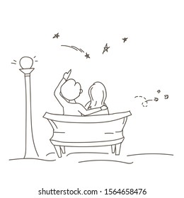a pair of lovers staring at a shooting star.