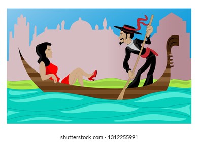 A pair of lovers stroll through Venice in a gondola enjoying each other