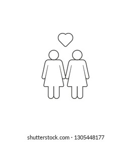 A pair of lovers, two girls, lesbians icon. Simple thin line, outline vector of valentines day, love icons for UI and UX, website or mobile application