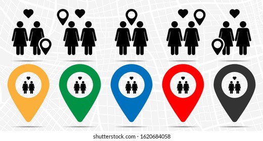 A pair of lovers, two girls, lesbians icon. Simple glyph, flat vector of valentines day, love icons for UI and UX, website or mobile application on white background