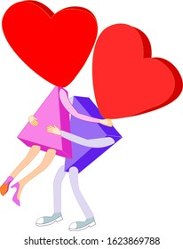 A pair of lovers. Two happy hearts are hugging. Valentine's day greeting card.

