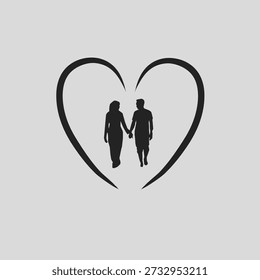 A pair of lovers walking hand in hand, an icon of love and affectionate protection, vector