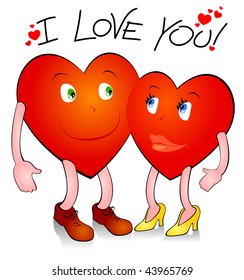Pair of loving hearts in comic style, vector
