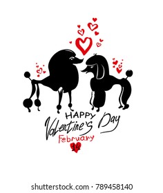 Pair of loving poodles. Funny loving doggies. Template for Valentine's Day. Symbol Dog on the Chinese calendar.