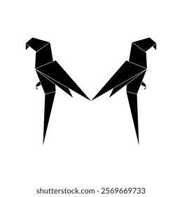 Pair of the Macaw, Ara, Parrot Shape Inspired by Origami Form, can use for Logo, Pictogram, Bird Figure, Website, Apps, or Graphic Design Element. Vector Illustration