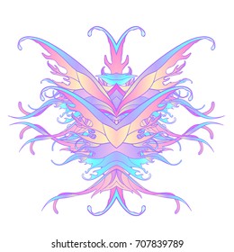 Pair of magical fairy wings. Hand-drawn vector illustration isolated. Trendy magic print, alchemy, mystery, divine goddess. Rainbow colors. Halloween costume detail. Sticker, pin, patch. 