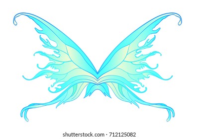 Pair of magical fairy wings. Hand-drawn vector illustration isolated. Trendy magic print, alchemy, mystery, divine goddess, spirituality, occultism. Rainbow colors. Halloween costume detail.