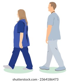 Pair of male and female doctor side view.
