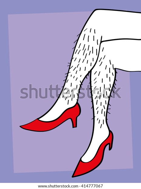 A pair of male or female hairy legs crossed and\
wearing red high heels