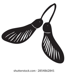 Pair of maple seed samaras in simple black silhouette style.