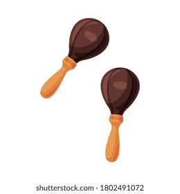 Pair of Maracas Percussion Musical Instrument Flat Style Vector Illustration on White Background