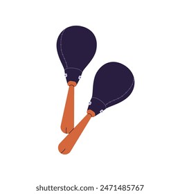 Par de maracas con mango de madera. Agitador de música, chac chac, traqueteo para la fiesta. Instrumento tradicional de percusión latina de Cuba, México. Ilustración vectorial aislada plana sobre fondo blanco