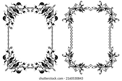 Pair of massive flourish black vector frames on a white background