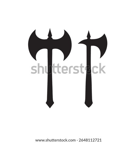  Pair of Medieval Double-Bladed Battle Axes Silhouettes - Fantasy, Weaponry, and Warrior Vector Icons - Perfect for Gaming, History, and Combat Designs