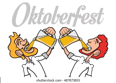 Pair of men drinking from a beer mug, Oktoberfest Vector illustration