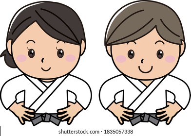 A pair of men and women laughing in sports, martial arts, judo, karate, aikido, and motion