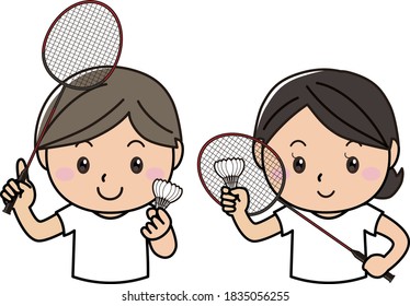 A Pair Of Men And Women With A Sports Badminton Racket And Shuttle