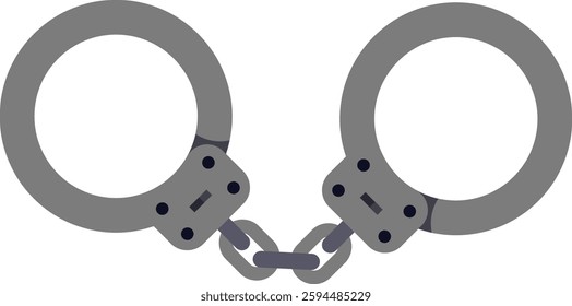 A pair of metallic handcuffs connected by a chain, symbolizing law enforcement, crime, punishment, and justice