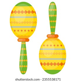Pair Mexican maracas vector illustration. Cartoon style Musical colorful isolated instrument. Traditional Holiday Decoration attribute, festive card, Placard design, Banner, Printing template.
