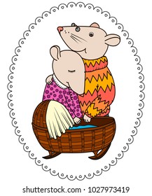 a pair of mice and a newborn