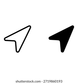 Um par de ícones minimalistas para envio ou navegação, apresentando versões de contorno e preenchimento sólido em um fundo branco.