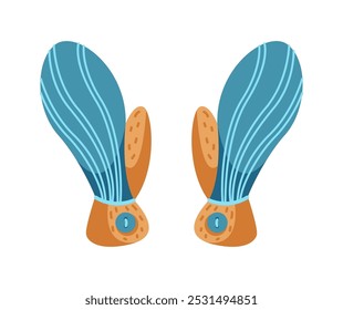 Pair of mittens with buttoned cuffs flat color vector object. Protecting hands from cold weather and low temperatures illustration on white