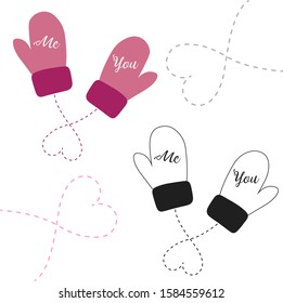 Pair of mittens. Valentine's day. Love